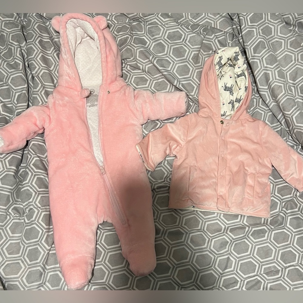 Baby girl’s snowsuit/bodysuit and thick jacket